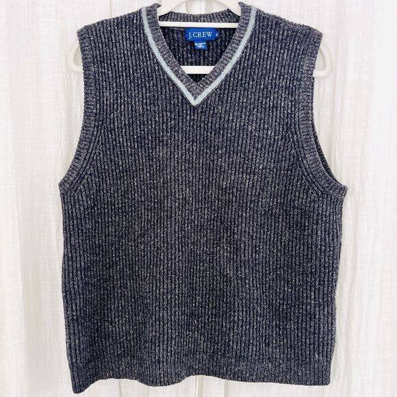J Crew Charcoal Gray Lambswool & Linen Sweater Vest Mens Size XL Academia Preppy